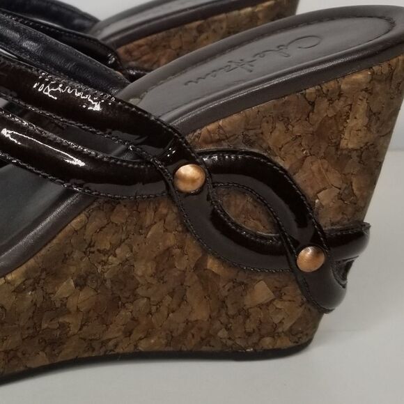 Cole Haan‎ Women's Brown Patent Leather Wedge Cork Heel Sandals Size 6 - Picture 5 of 13